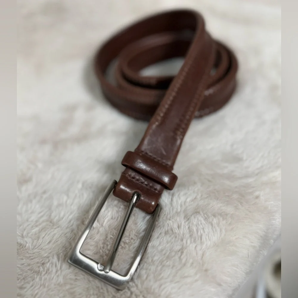 Bragano Chocolate Brown Leather Belt Woven Edge 48